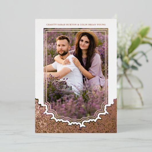 Botanical Frame Photo Wedding Flower & Branches 箔招待状 (立ち正面)