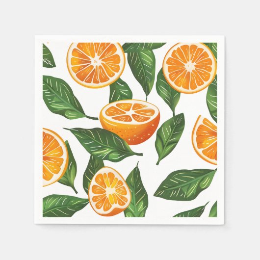 Botanical Fruit Orange Citrus Seamless スタンダードカクテルナプキン (正面)