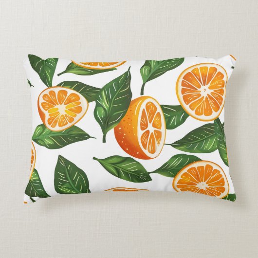 Botanical Fruit Orange Citrus Seamless Pattern アクセントクッション (正面)