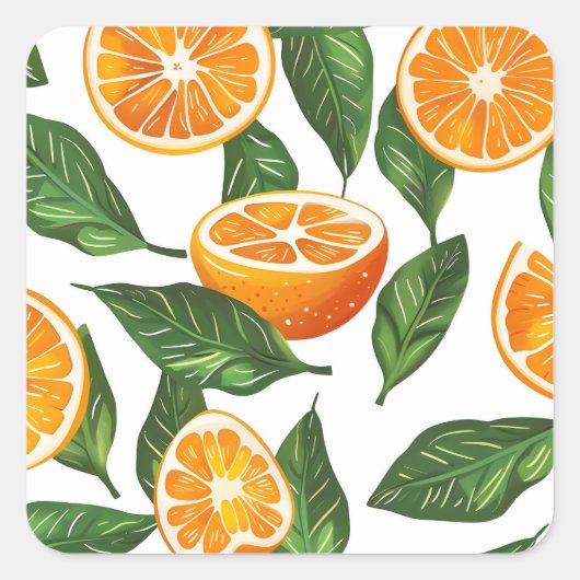 Botanical Fruit Orange Citrus Seamless Pattern スクエアシール (正面)