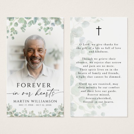 Botanical Funeral Memorial Photo Cross Prayer Card (正面&裏面)