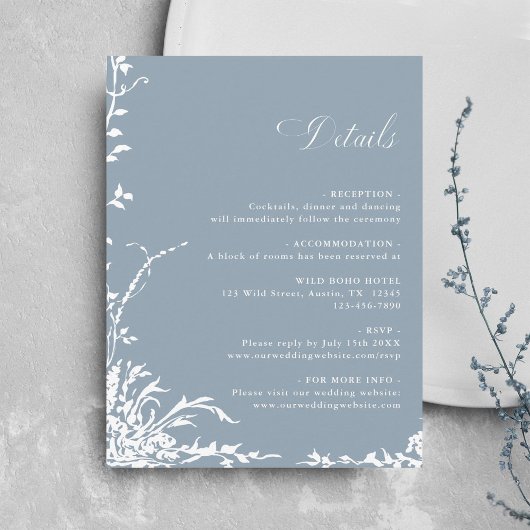 Botanical Garden Dusty Blue Wedding Details エンクロージャーカード