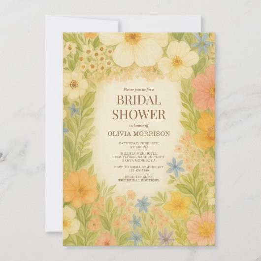 Botanical Garden Floral QR Code Bridal Shower 招待状 (正面)