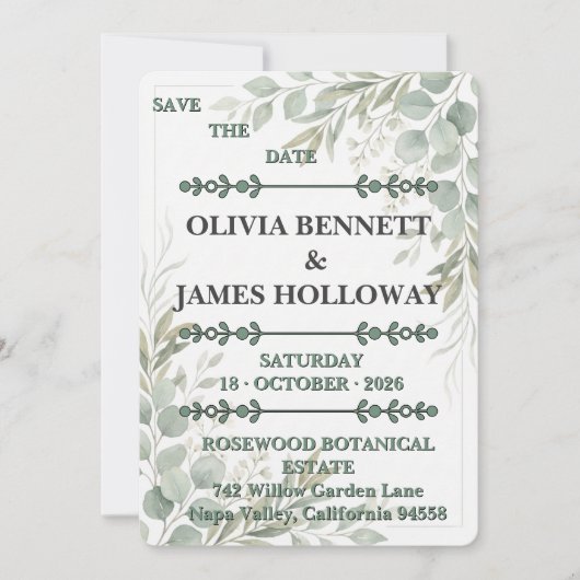 Botanical Garden Romance Save the Date Card セーブザデート (正面)
