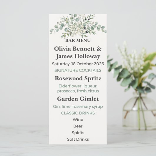 Botanical Garden Wedding Bar Menu メニュー (スタンド正面)