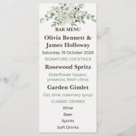 Botanical Garden Wedding Bar Menu メニュー