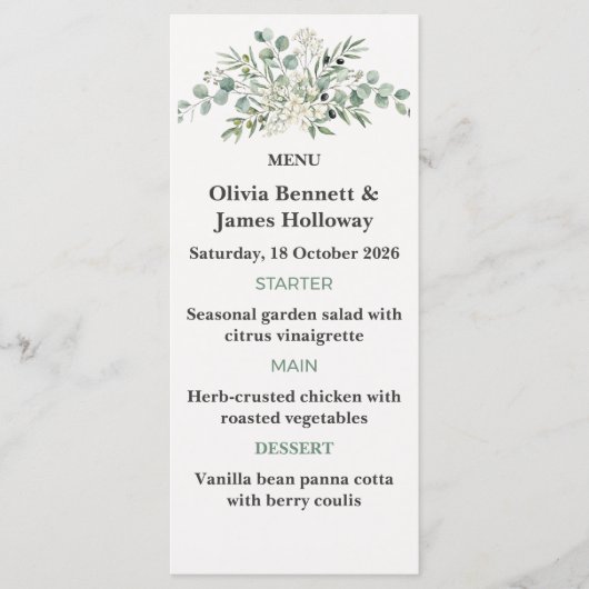 Botanical Garden Wedding Menu Cards メニュー (正面)