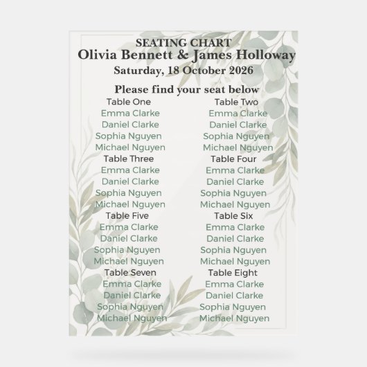 Botanical Garden Wedding Seating Chart アクリルサイン (正面)