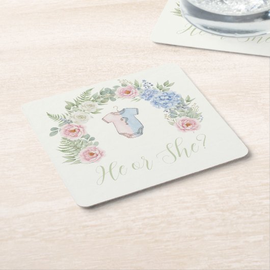 Botanical Gender Reveal スクエアペーパーコースター (アングル)