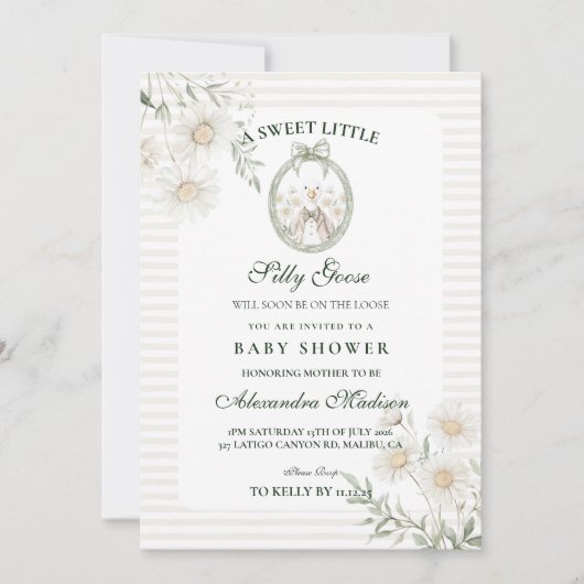Botanical Gingham Silly Goose Baby Shower 招待状 (正面)