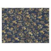 Botanical Gold Flowers Blue Pattern テーブルクロス (正面(横))