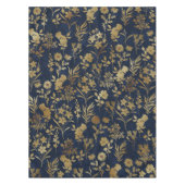 Botanical Gold Flowers Blue Pattern テーブルクロス (正面)