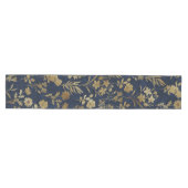 Botanical Gold Flowers Blue Pattern ミディアムテーブルランナー (横)