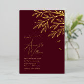 Botanical Gold Leaf Burgundy Rehearsal Dinner  箔招待状 (立ち正面)