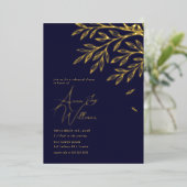 Botanical Gold Leaf Navy Rehearsal Dinner  箔招待状 (立ち正面)