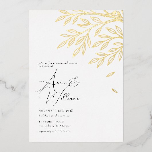 Botanical Gold Leaf Rehearsal Dinner Invitation 箔招待状 (正面)