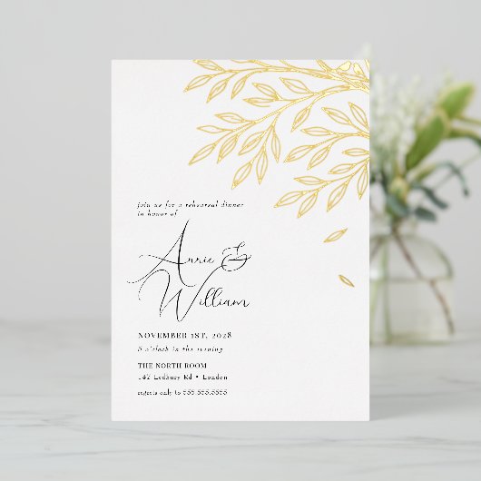 Botanical Gold Leaf Rehearsal Dinner Invitation 箔招待状 (立ち正面)