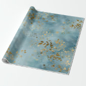 Botanical Gold Leaves Nature Pattern Teal ラッピングペーパー (アンロールド)
