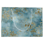 Botanical Gold Leaves Pattern Design Teal ラージペーパーバッグ (裏面)