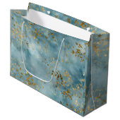 Botanical Gold Leaves Pattern Design Teal ラージペーパーバッグ (正面アングル)