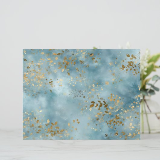 Botanical Gold Leaves Pattern Teal Background (スタンド正面)