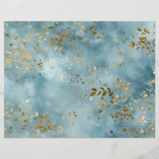 Botanical Gold Leaves Pattern Teal Background (正面)