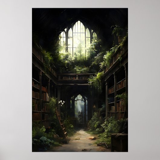 Botanical Gothic Books Library Print, Abandoned ポスター (正面)