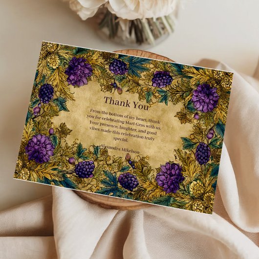 Botanical Grape Mardi Gras Masquerade サンキューカード