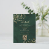 Botanical Green and Gold Wedding QR Details エンクロージャーカード (スタンド正面)