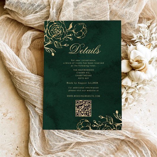 Botanical Green and Gold Wedding QR Details エンクロージャーカード