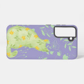 Botanical Green Cat Samsung Case – Purple Floral Galaxyケース (裏面横)