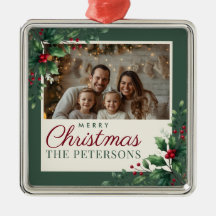 Botanical Green Custom Photo Christmas Ornament