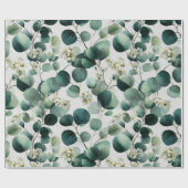Botanical Green Eucalyptus White Floral Pattern ラッピングペーパー (フラット)