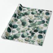 Botanical Green Eucalyptus White Floral Pattern ラッピングペーパー (アンロールド)