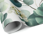Botanical Green Eucalyptus White Floral Pattern ラッピングペーパー (ロールコーナー)