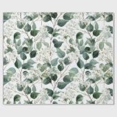 Botanical Green Eucalyptus White Floral Pattern ラッピングペーパー (フラット)