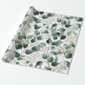 Botanical Green Eucalyptus White Floral Pattern ラッピングペーパー (アンロールド)
