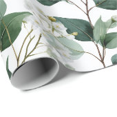 Botanical Green Eucalyptus White Floral Pattern ラッピングペーパー (ロールコーナー)