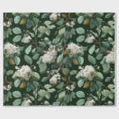 Botanical Green Eucalyptus White Floral Pattern ラッピングペーパー (フラット)