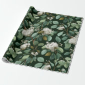 Botanical Green Eucalyptus White Floral Pattern ラッピングペーパー (アンロールド)