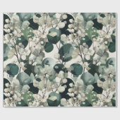 Botanical Green Eucalyptus White Floral Pattern ラッピングペーパー (フラット)