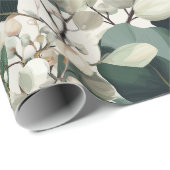 Botanical Green Eucalyptus White Floral Pattern ラッピングペーパー (ロールコーナー)