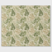 Botanical Green Fern Beige Floral Pattern ラッピングペーパー (フラット)