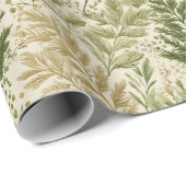 Botanical Green Fern Beige Floral Pattern ラッピングペーパー (ロールコーナー)