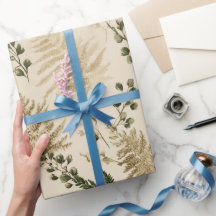 Botanical Green Fern Beige Floral Pattern