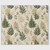 Botanical Green Fern Beige Floral Pattern ラッピングペーパー (フラット)