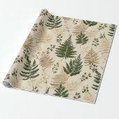 Botanical Green Fern Beige Floral Pattern ラッピングペーパー (アンロールド)
