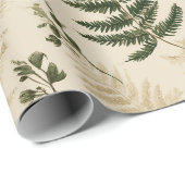 Botanical Green Fern Beige Floral Pattern ラッピングペーパー (ロールコーナー)