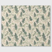 Botanical Green Fern Beige Floral Pattern ラッピングペーパー (フラット)