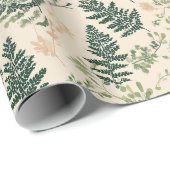 Botanical Green Fern Beige Floral Pattern ラッピングペーパー (ロールコーナー)